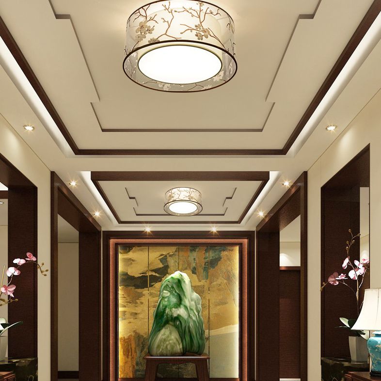 Stampato Tessuto Shade Flush Montaggio Country Style Camera Soffitta Flush Light con Acrylic Diffuser