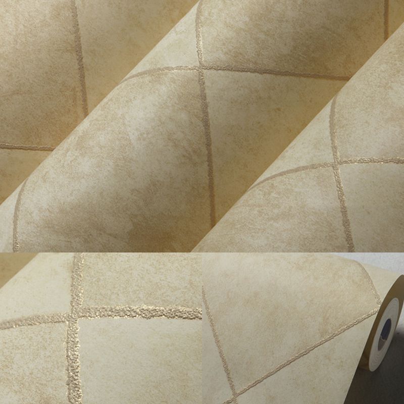 Beige Lattice Net Wallpaper Roll Waterproofing Contemporary Living Room Wall Covering