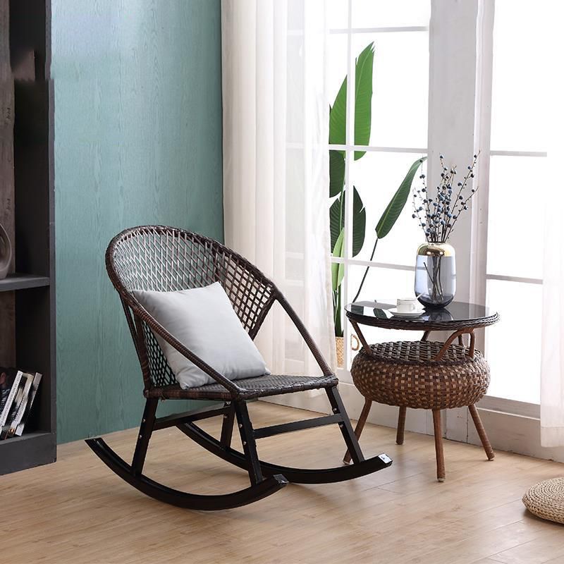 Rattan Rocker Chair Mid-Century Modern Rocking Chair with Gray Frame