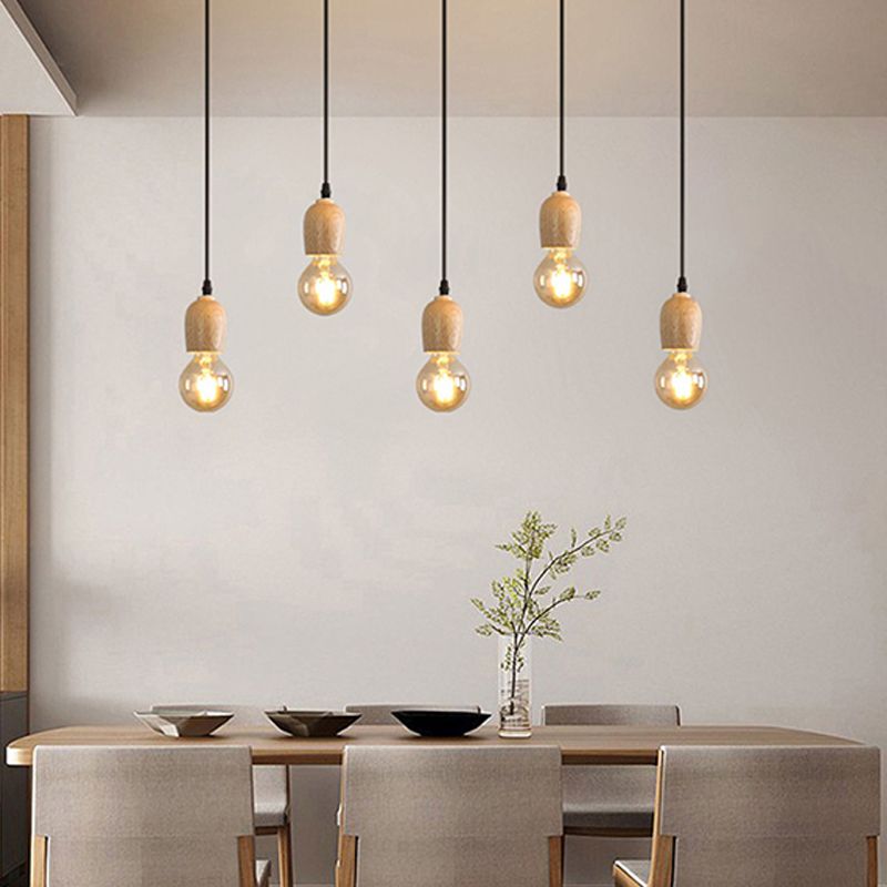 Offene Glühbirne hängende Licht nach unten Licht Holzhängung Licht für Wohnzimmer Schlafzimmer