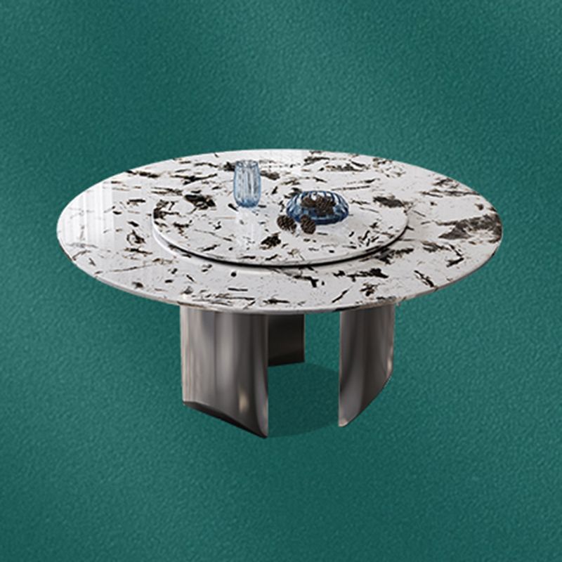 Modern Round Dining Table Stone Dining Table with Stainless Steel Pedestal