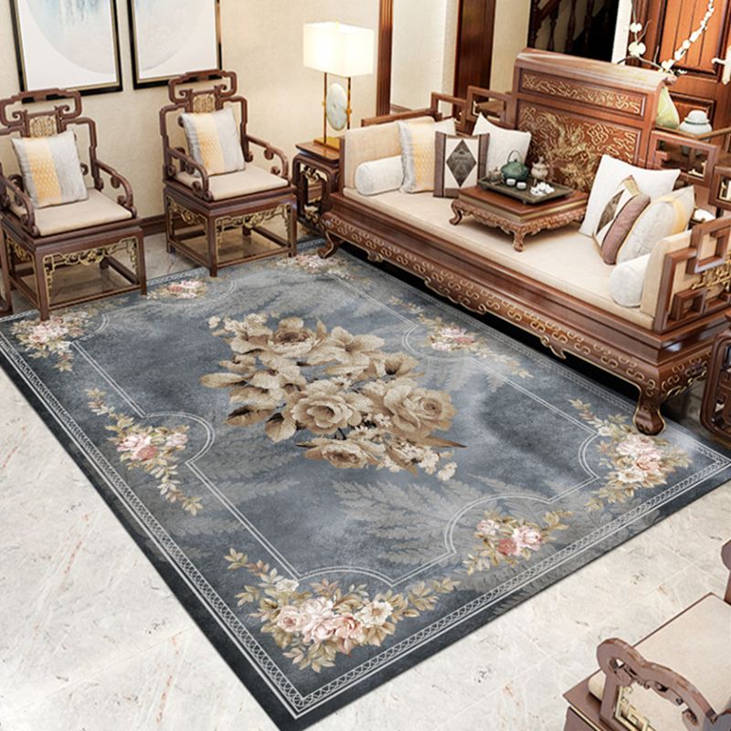 Gray Living Room Area Carpet Modern Medallion Indoor Rug Polyester Washable Carpet