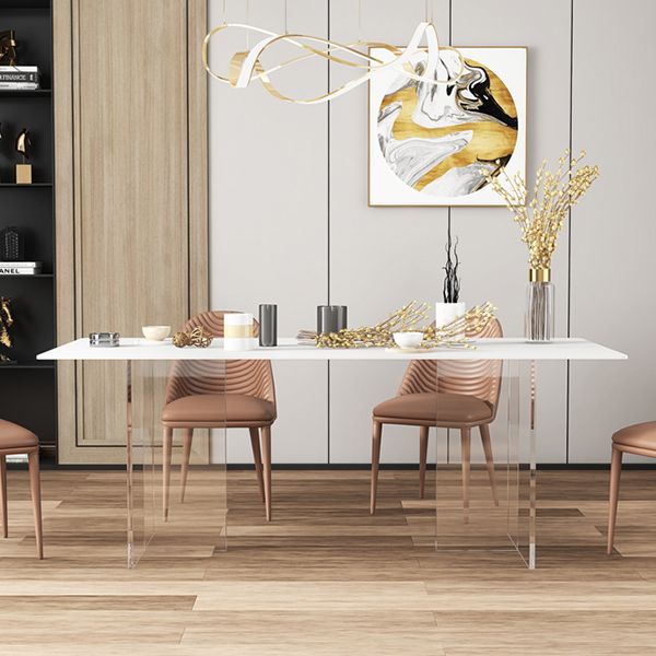 Minimalist Rectangle Shape White Dining Set Sintered Stone Kitchen Dining Set with Double Pedestal