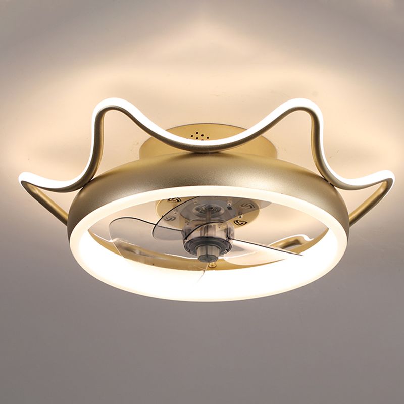 Crown Shaped Metal Flush Mount Fan Lamp Childrens LED Semi Flush Light for Bedroom