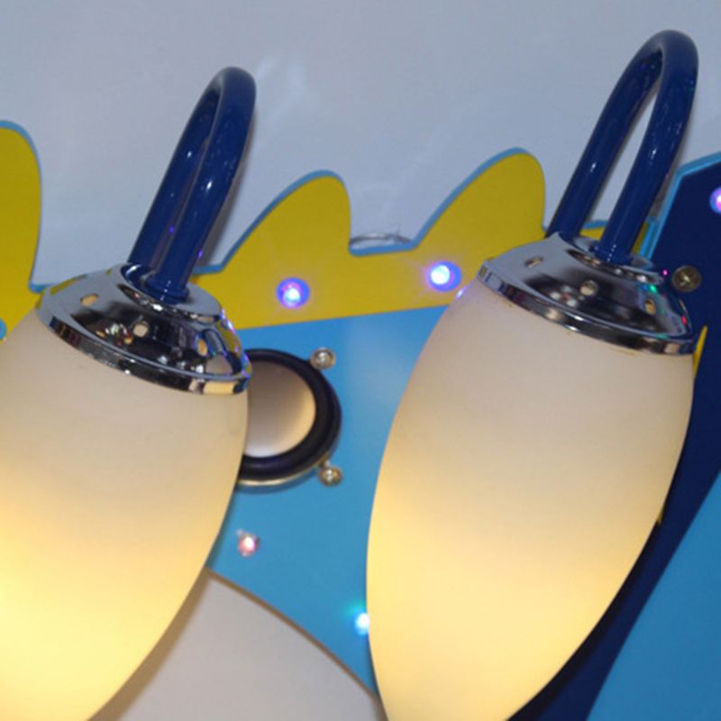 Plafonnier d'avion de chasse à quatre lumières, plafonnier en bois frais, bleu, pour chambre de garçon