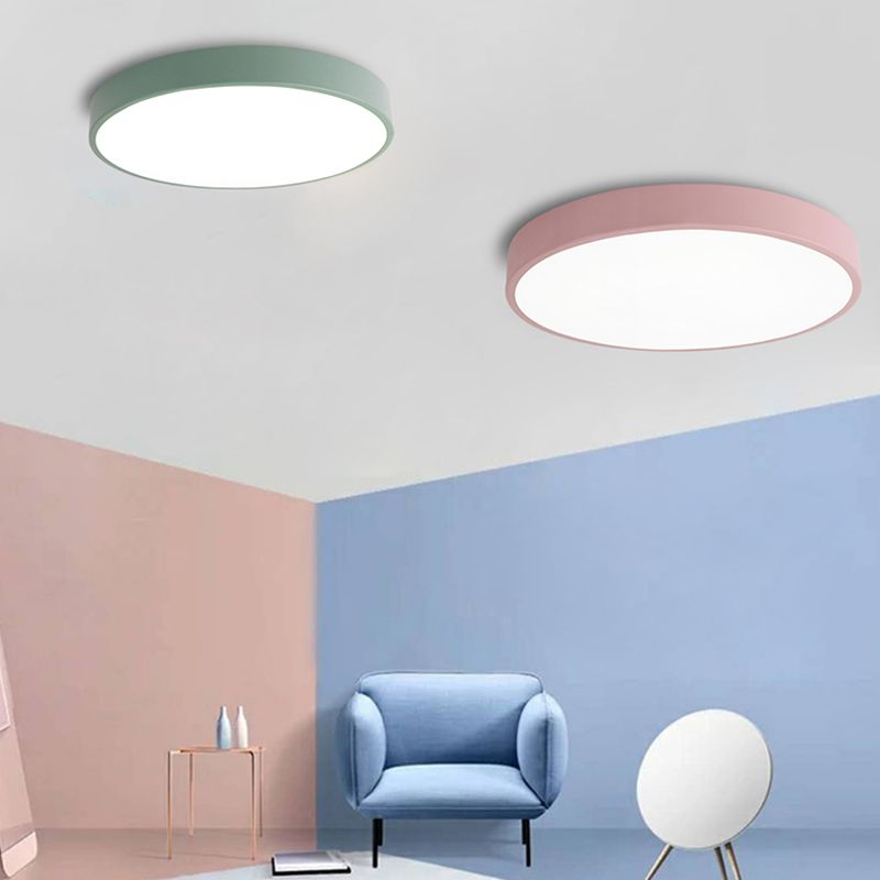 Sala de estar infantil color macarron ronda incrustada lámpara de techo LED de metal
