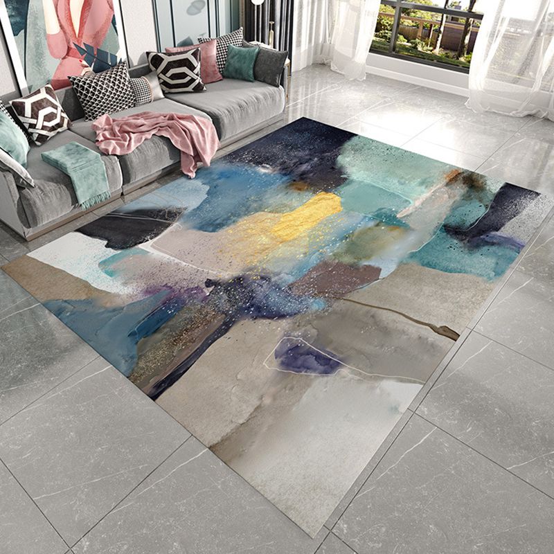 Unique Watercolor Pattern Rug Multicolor Modern Rug Flannel Washable Pet Friendly Anti-Slip Carpet for Living Room