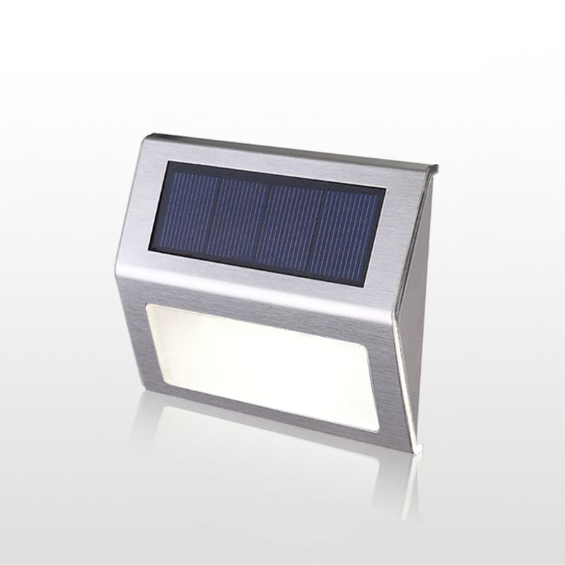 Triangular Outdoor LED Wall Lighting Metallic Modern Solar Stair Lighting in Silver, 2 Pcs