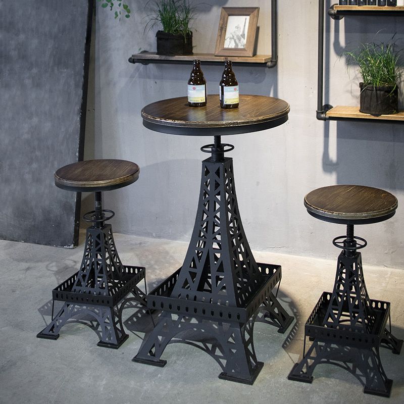 Industrial Wood Bar Table Set 1/2/3 Pieces Metal Counter Set for Home Use