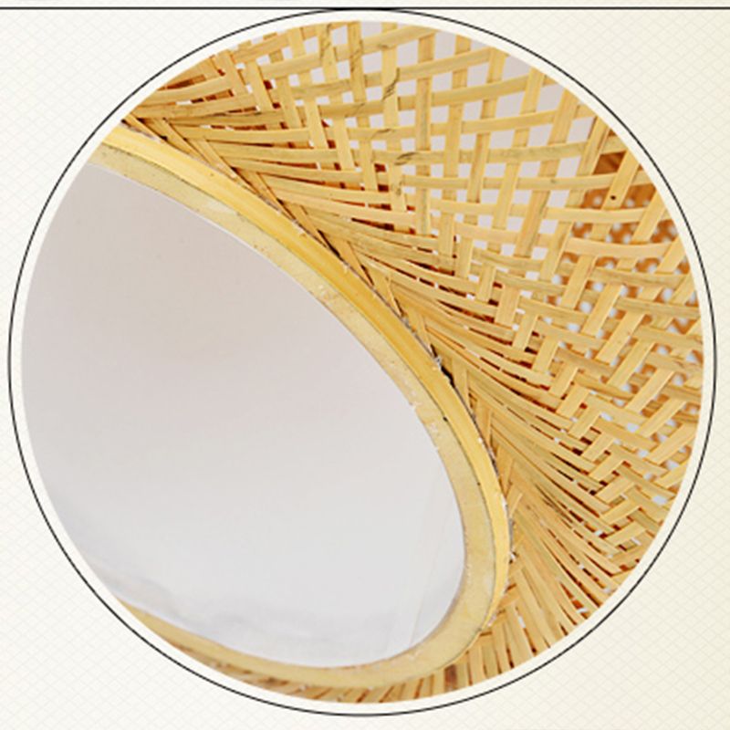 Round Ceiling Mount Light Fixture Asia Bamboo Beige Semi Flush Light