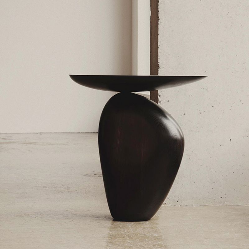 Contemporary Side End Table Oval Pedestal  Living Room Solid Wood Corner Table