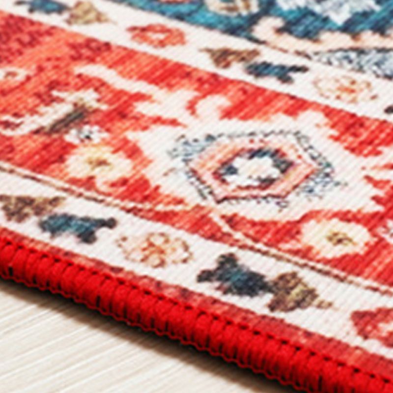 Wine Red Vintage Rug Polyester Medallion Rug Washable Rug for Drawing Room