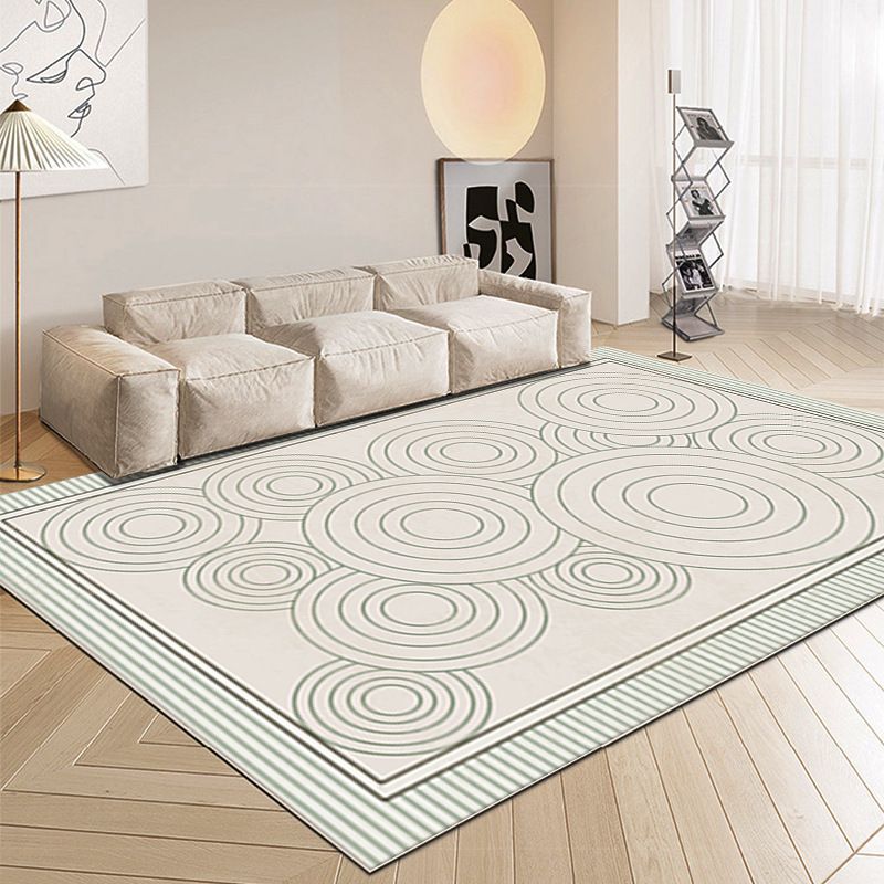 Rectangle Shape Rug Living Room Beige Tone Polyester Washable Area Rug