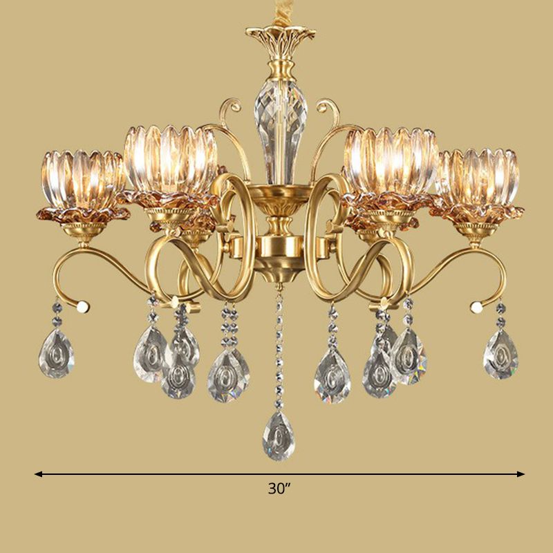 Bloem woonkamer hangende lamp retro helder kristallen glas messing kroonluchter verlichtingsarmatuur