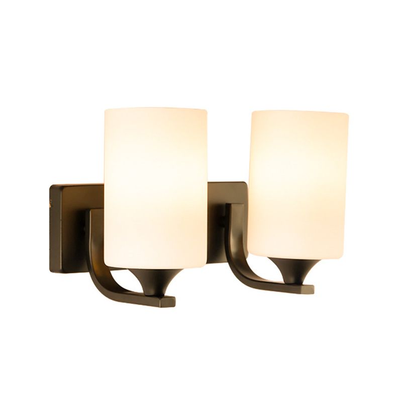 Modern Vanity Lighting Glass Shade Wall Light Fixture in Black for Bathroom