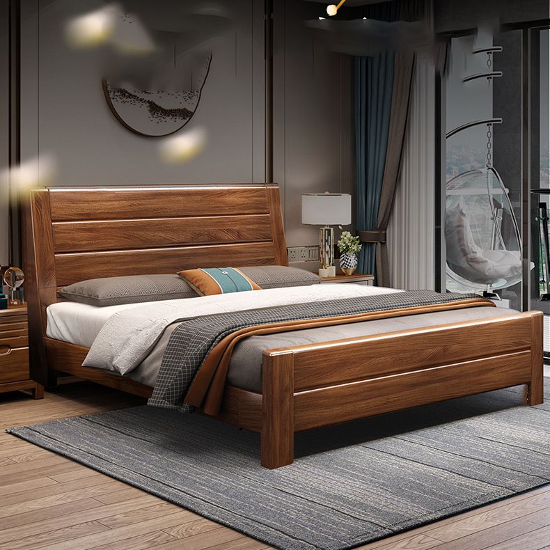 Mid-Century Modern Standard Bed Walnut Panel Bed with Headboard