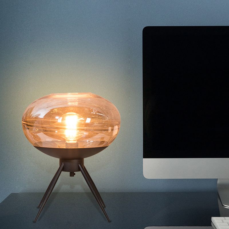 Lampe de table de nuit ovale en métal, moderne, en verre cognac, à 1 tête, pour salon, table de chevet