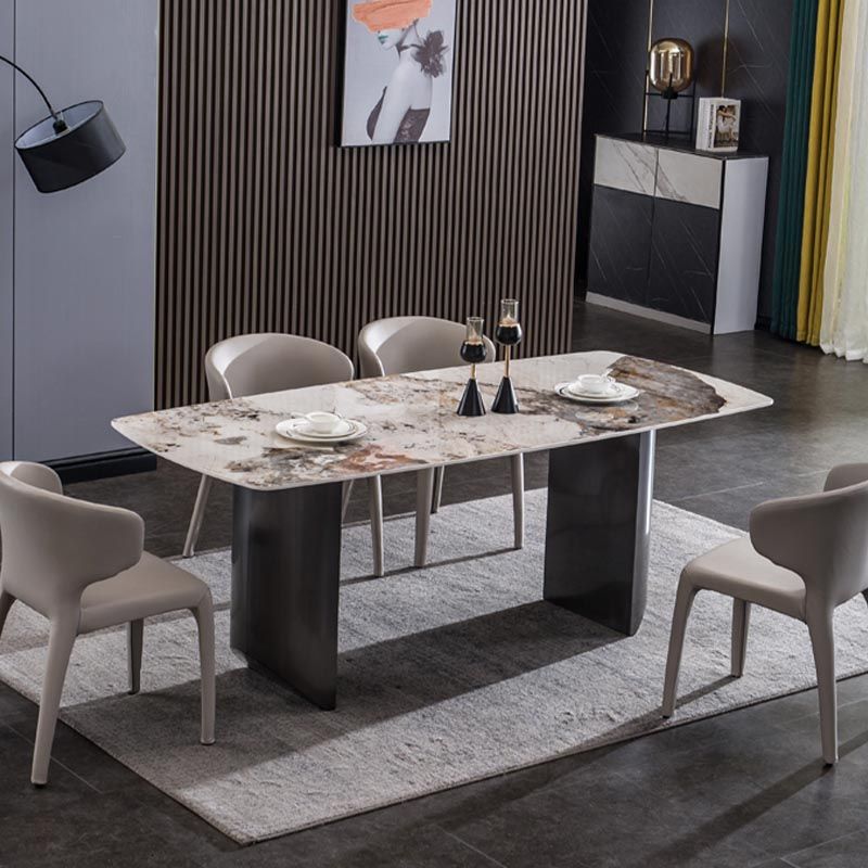 Modern Black Base Dinner Room Kitchen Table Rectangle Stone Dinette Table
