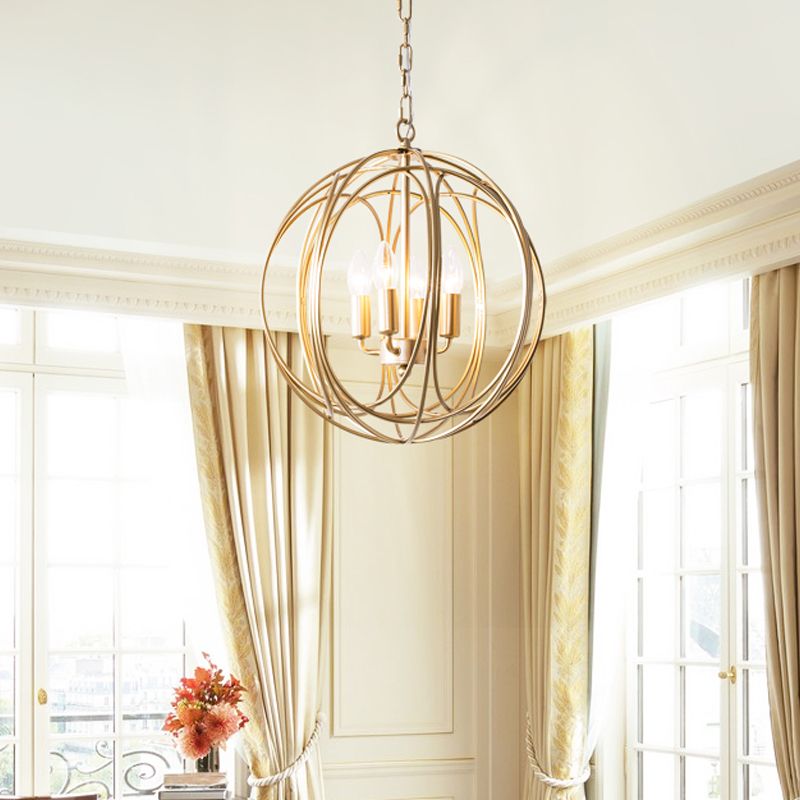 Metallic Orbit Cage Shade Chandelier Lamp Vintage Style 3 Lights Indoor Ceiling Fixture with Adjustable Chain