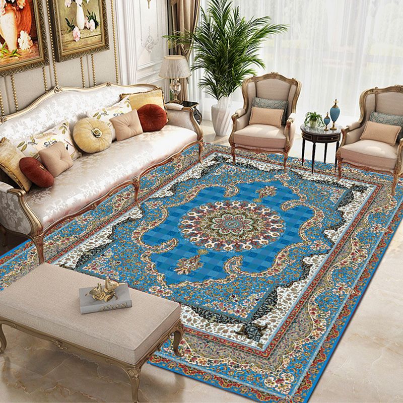 Blue Bohemian Rug Blending Graphic Rug Washable Indoor Rug for Living Room