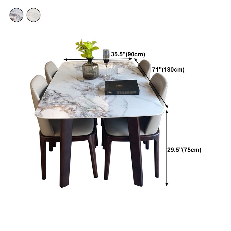 Modern Rectangle Dining Table Stone Top Walnut Tripod Base Dining Table