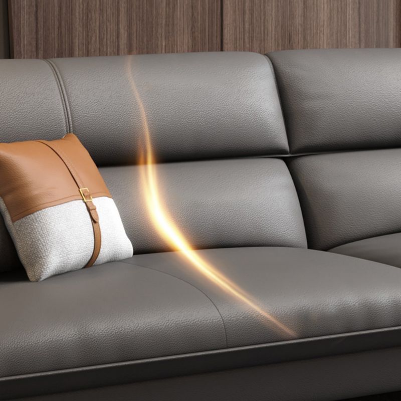Glam Stationary Living Room Flared Arm Cushions Faux Leather Sofa Chaise