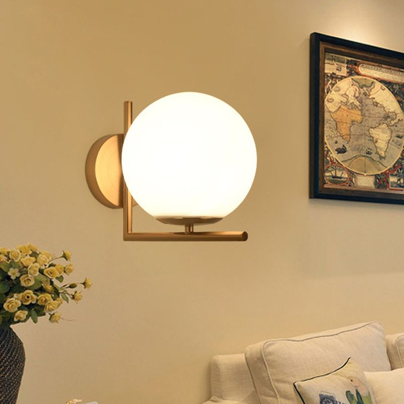 Globe White Glass Wall Light Nordic Simplicity Style Single Light Wall Sconce in Gold