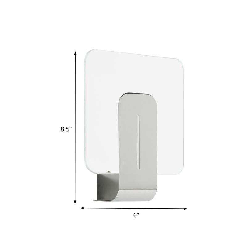 1 tête de salle de bain Light Light moderne finition argentée lampe murale murale avec panneau carré en verre transparent