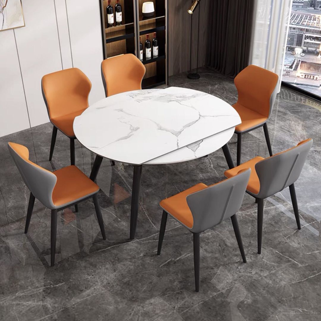 Space-Saving Minimalist Sintered Stone Top Kitchen Table Set of Black Legs Base for Dining Room