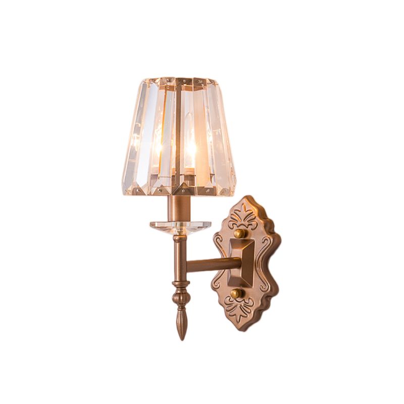 Faceted Crystal Wall Light Fixture with Cone Shade Modernist 1/2-Light Wall Sconce in Copper for Bedroom