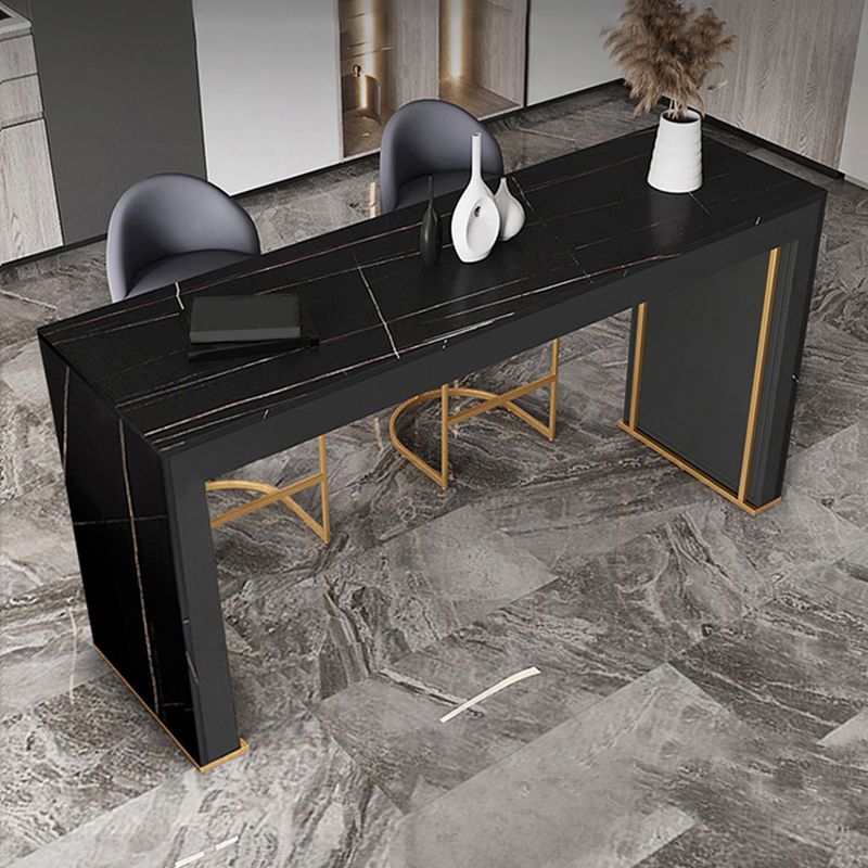 Modern Bar Pub Table Set 1/3 Pcs Rectangle Stone Top Bar Table and Upholstered Stools