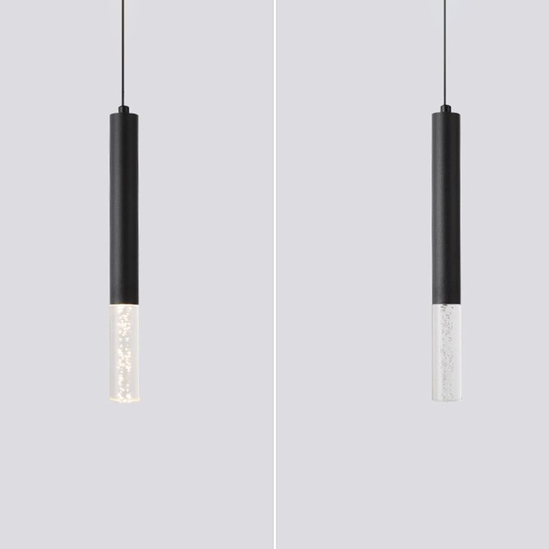 Acrylic Black LED Pendant Light in Modern Style Aluminium Cylindroid Hanging Lamp for Bedroom