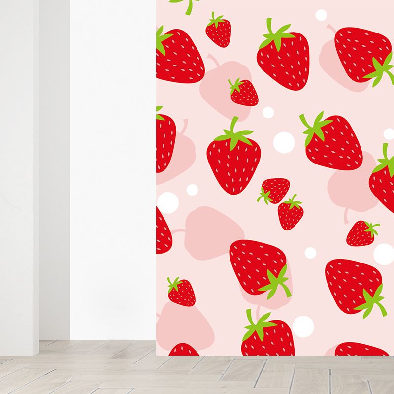 Full Size Illustration Modern Mural Wallpaper with Attractive Strawberries in Red