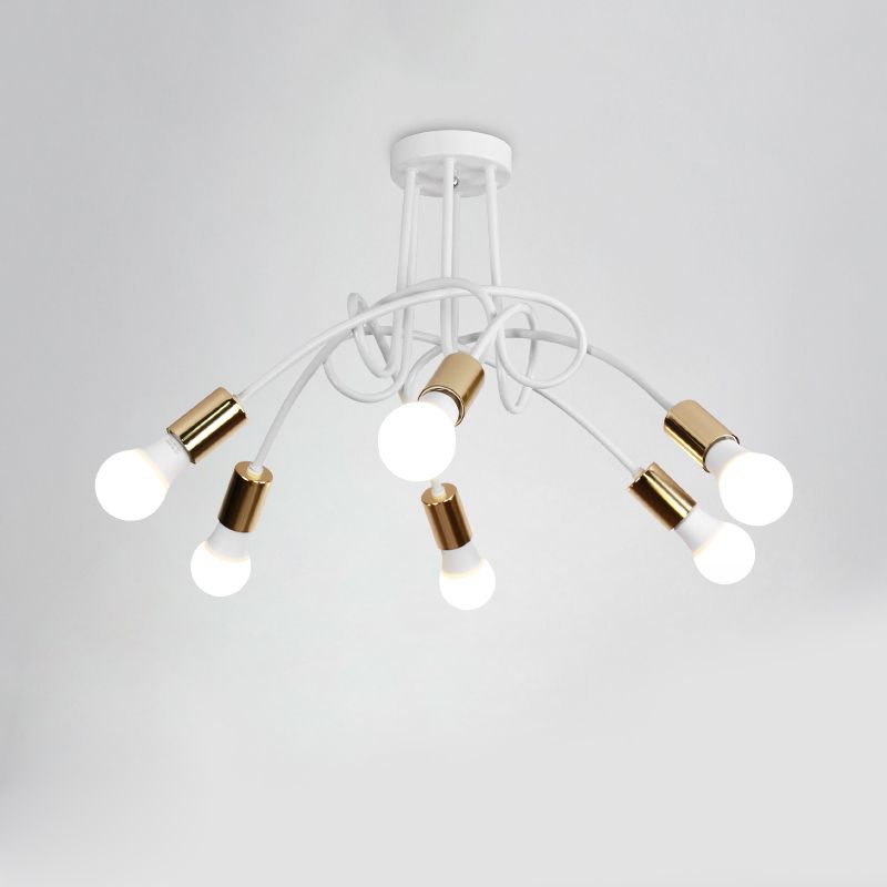 Semi-affleurant torsadé de style loft avec ampoule ouverte, plafonnier en métal à 3/5 têtes en or