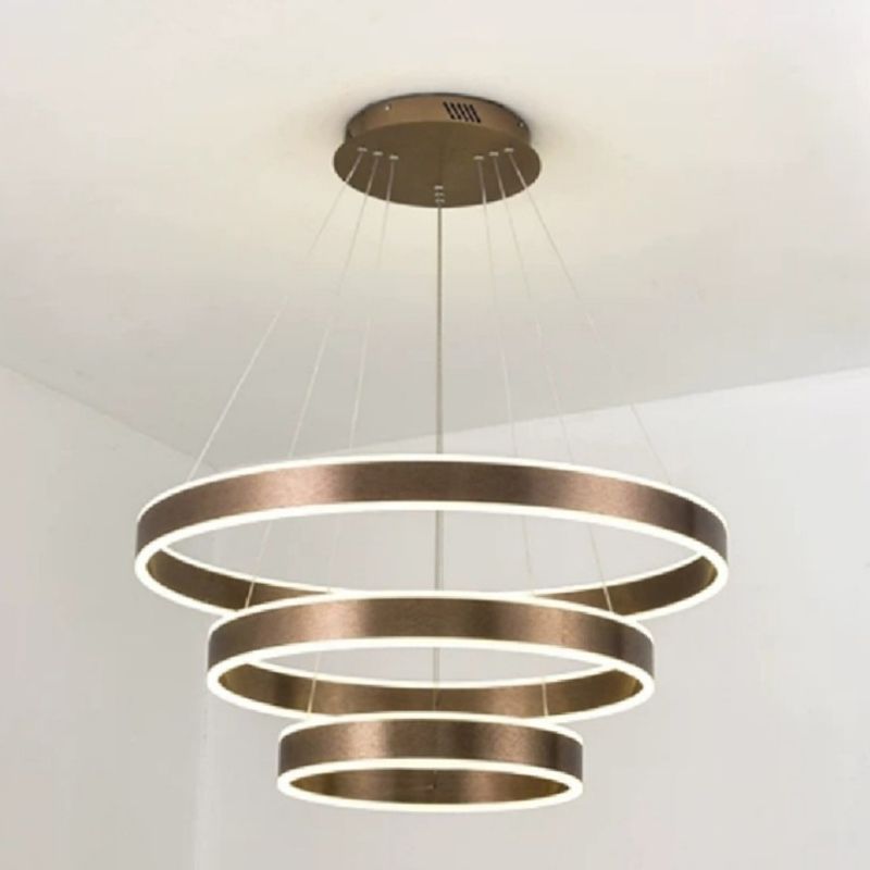 Contemporary Brown Metal Circular Chandelier Light Fixtures Cafe Hanging Chandelier