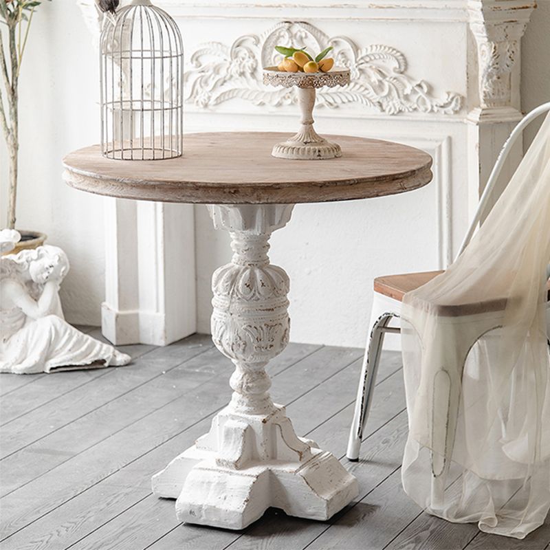 Solid Wood Pedestal Round Rustic Distressed Living Room End Table
