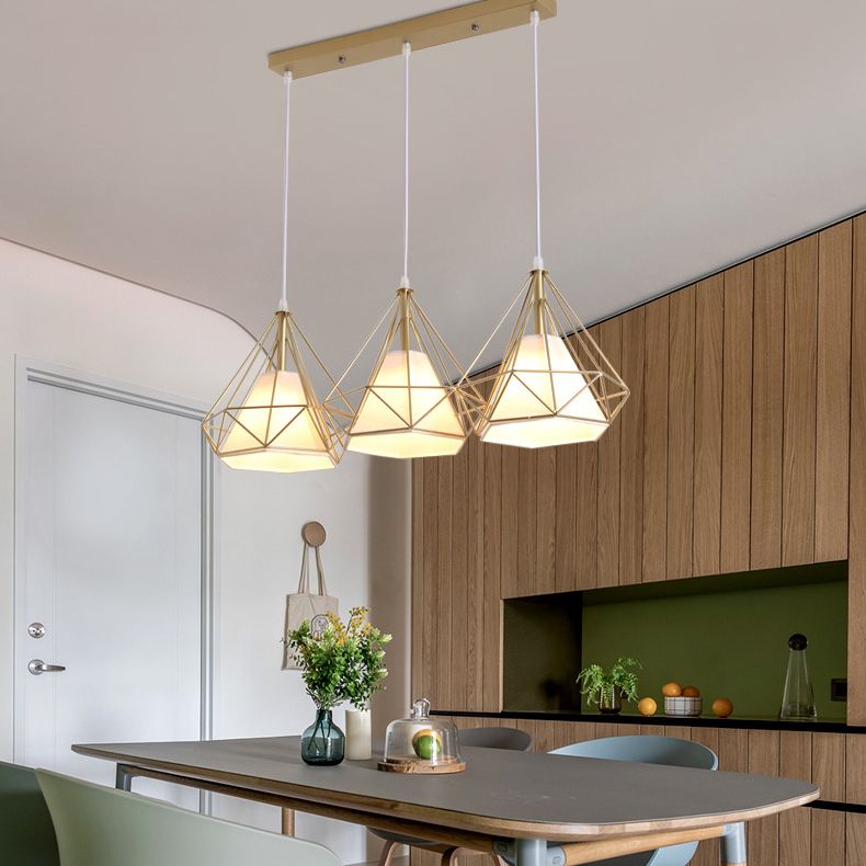 Diamond Pendant Lighting Modern Metal Diner Ceiling Hang Light with Conical Fabric Shade