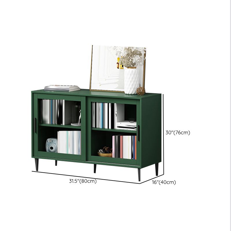 Scandinavian Standard Bookcase Engineered Wood Green Bookshelf with Cabinets
