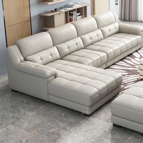 Modern Upholstered Cushioned Leather Pillow Top Arms Chaise Lounge Couch