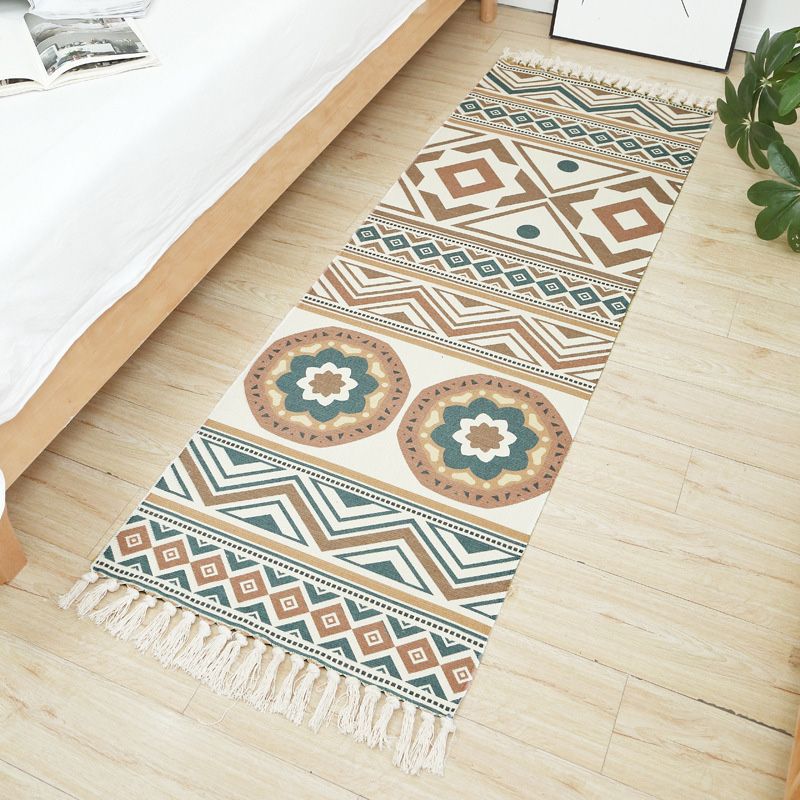Mehrfarbiger Vintage-Rug-Teppich-Baumwoll-Mischung Stammes gemustertes Fläche Teppich waschbarer fleckresistenter Teppich mit Quasten für Raum