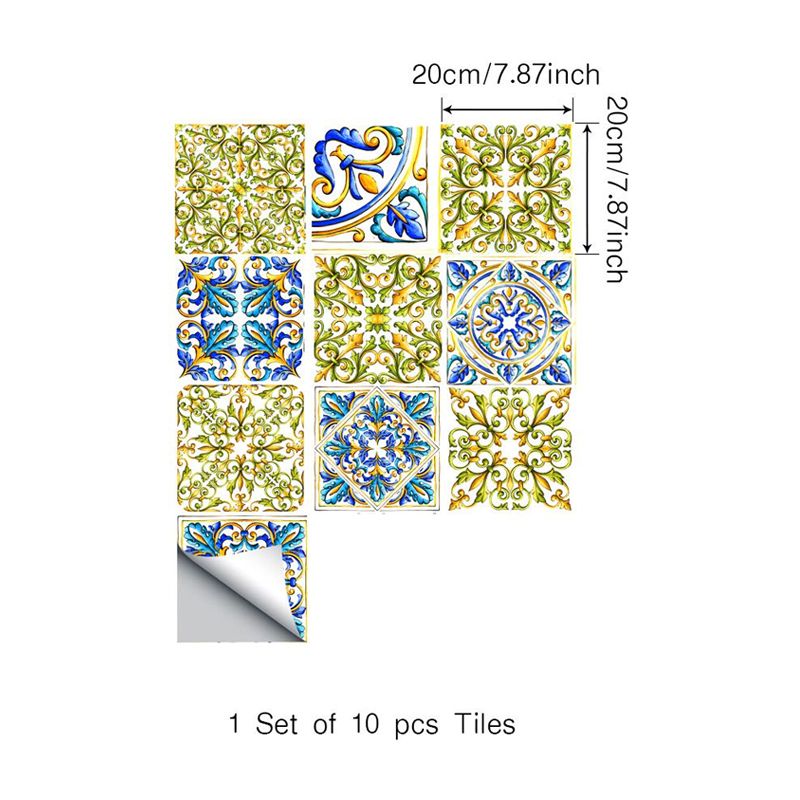 Blue-Green Boho Wallpaper Panel 4.3-sq ft Moroccan Tiles Wall Covering for Dining Room, Stick On