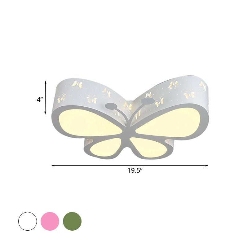 Metall-Schmetterlings-Unterputz-Deckenleuchte für Kinder, 19,5"/23,5" W LED-Unterputzleuchte in Rosa/Weiß/Grün