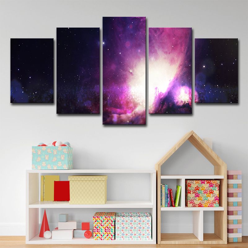Sci-Fi Starry Night Art Print Canvas Multi-Piece Purple Wall Decoration for Living Room