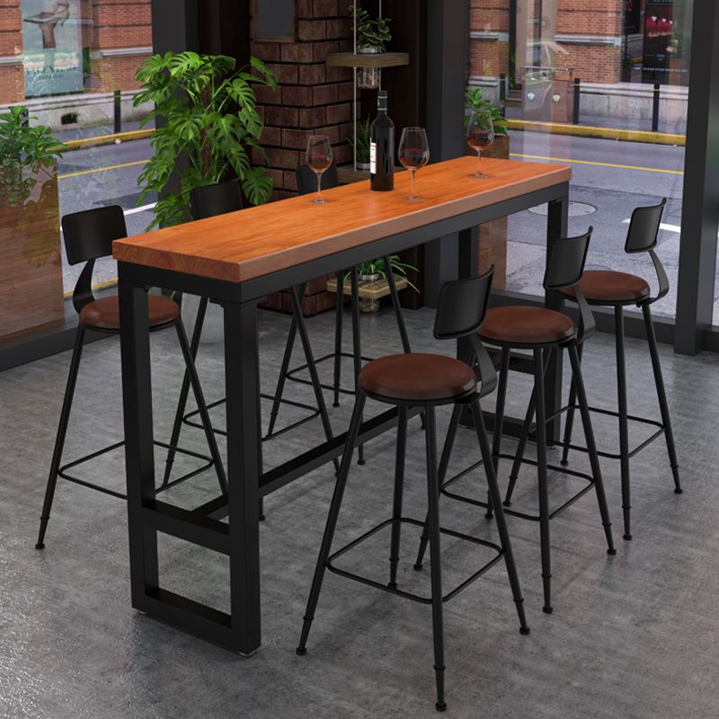Industrial Rectangle Pine Wood Bar Table Set 1/7 Pieces Counter Table with High Stools