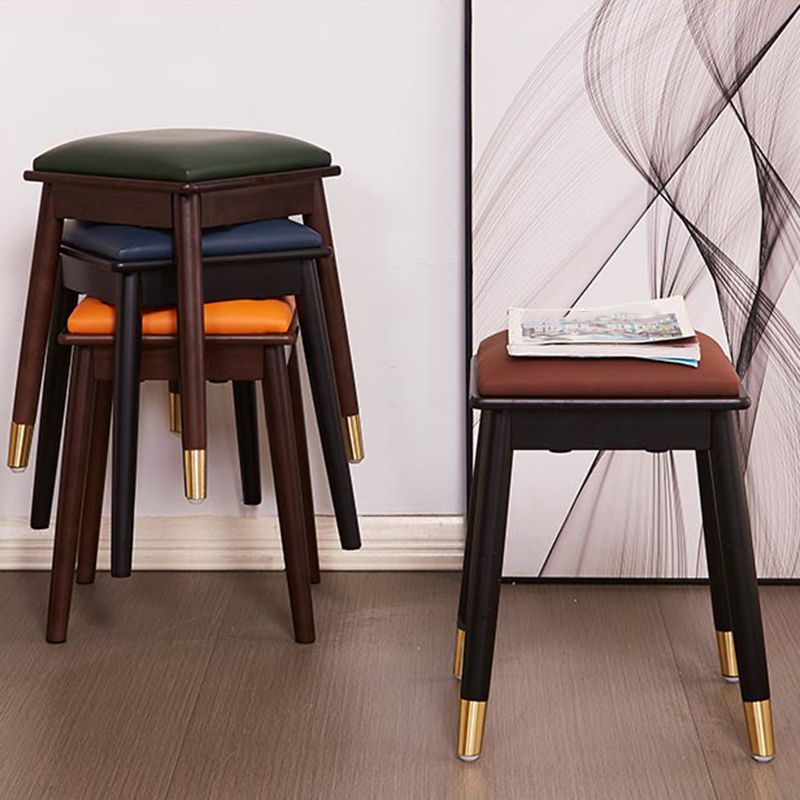 Glam Pouf Ottoman Faux Leather Upholstered Solid Wood Frame Square Ottoman