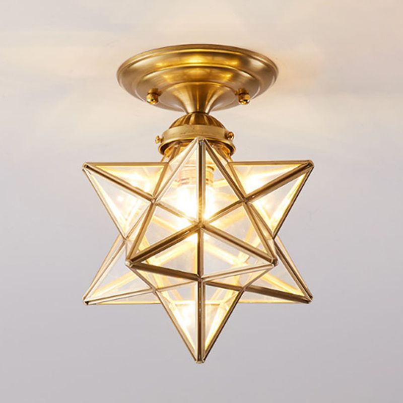 Colonical Creative Star - Lámpara de techo individual de cobre con pantalla de cristal