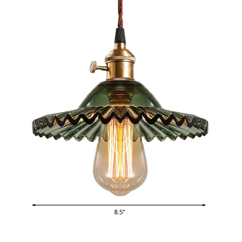 Scalloped Prismatic Glass Pendant Lighting Industrial One Light Dining Room Hanging Lamp in Green