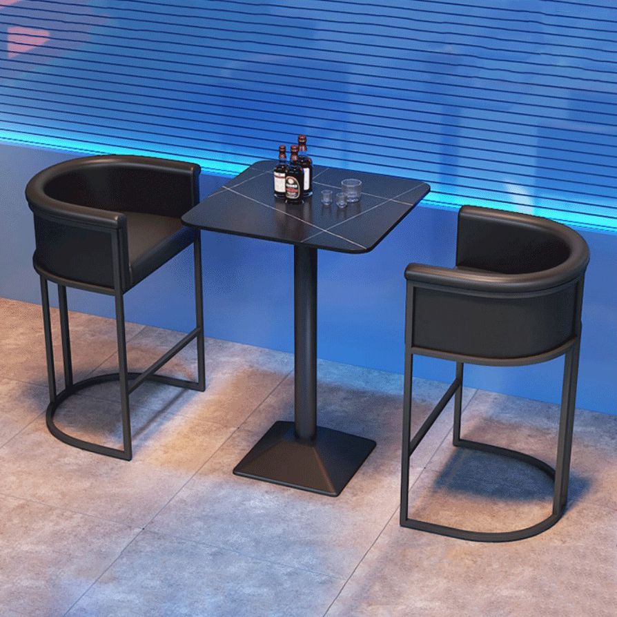 1/2/3 Pieces Industrial Black Bar Table Set Round Bistro Set with Solid Back Stools