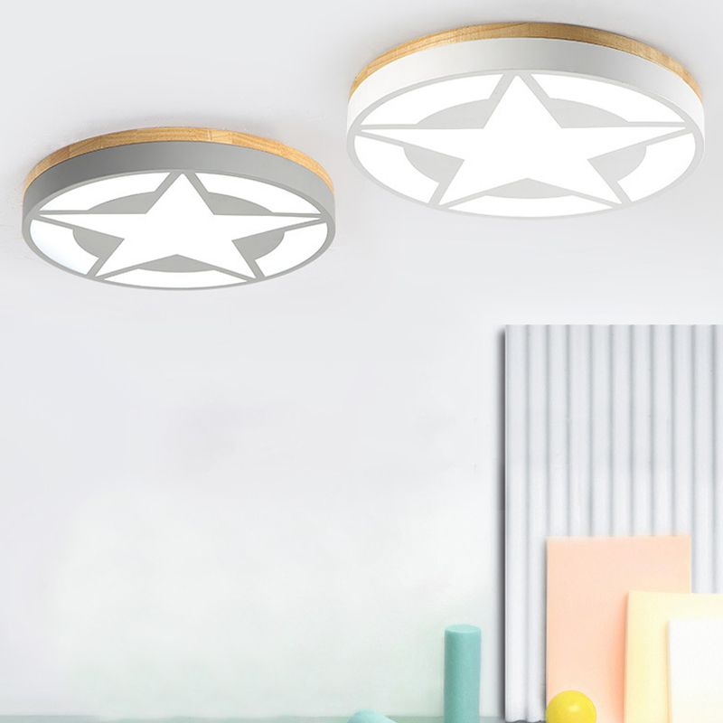 Wood LED Ceiling Light, Star Flush Mount Light with Acrylic Shade for Boys Bedroom Modern Style