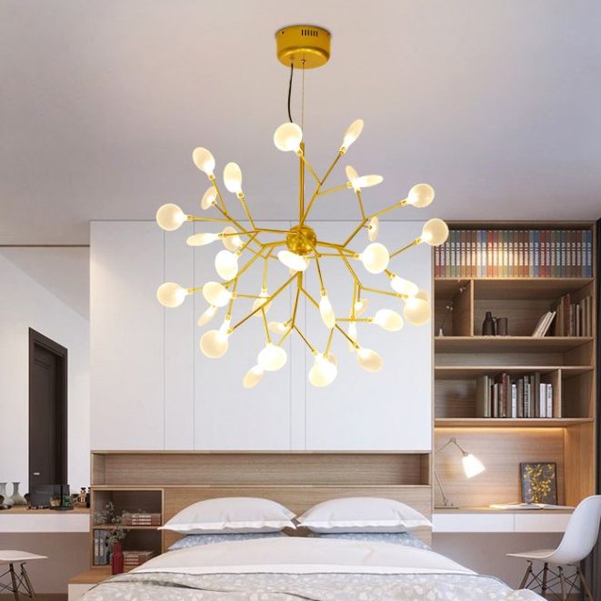 Branch Design Glass Hanging Lamp Modernist 27/36 Lights Black/Gold Chandelier Pendant Light with Leaf Shade